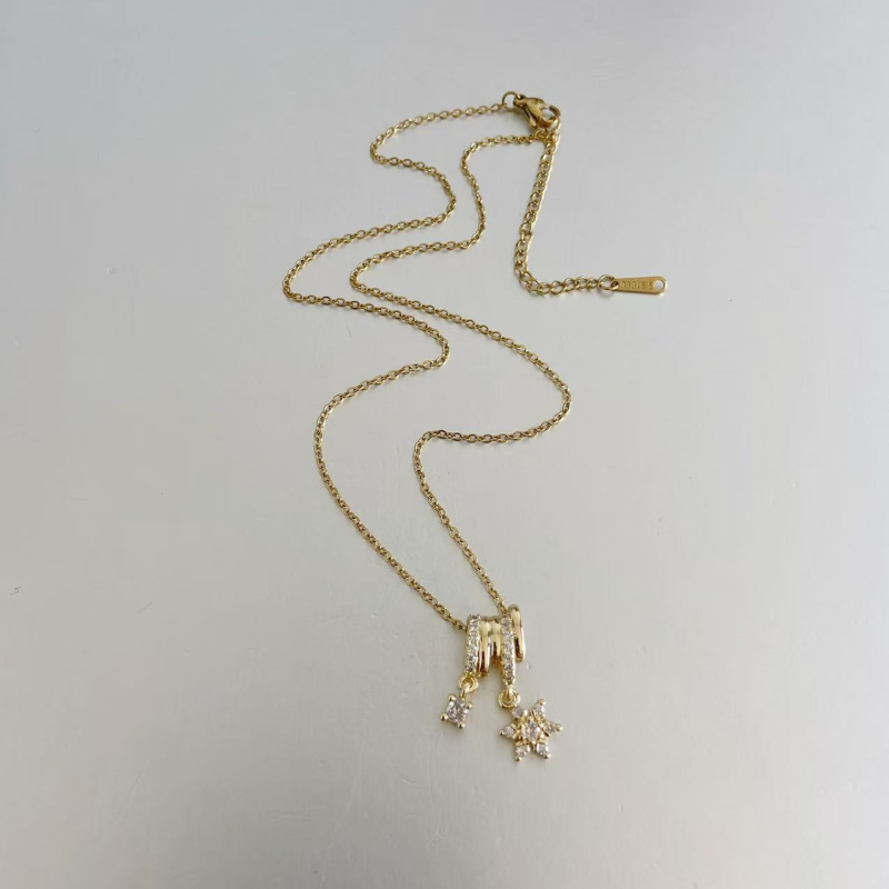 Colier clavicular din oțel inoxidabil, lanț în formă de O, lungime 41–50 cm, pandant din cupru, placare electrolitică