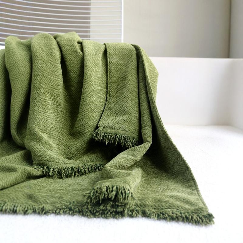Тасел покривка за края на леглото - едноцветен модел, Нов китайски стил, 2–5% свиване, флис одеяло