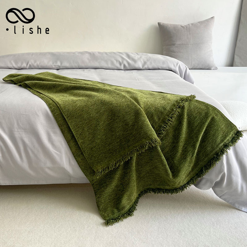 Тасел покривка за края на леглото - едноцветен модел, Нов китайски стил, 2–5% свиване, флис одеяло