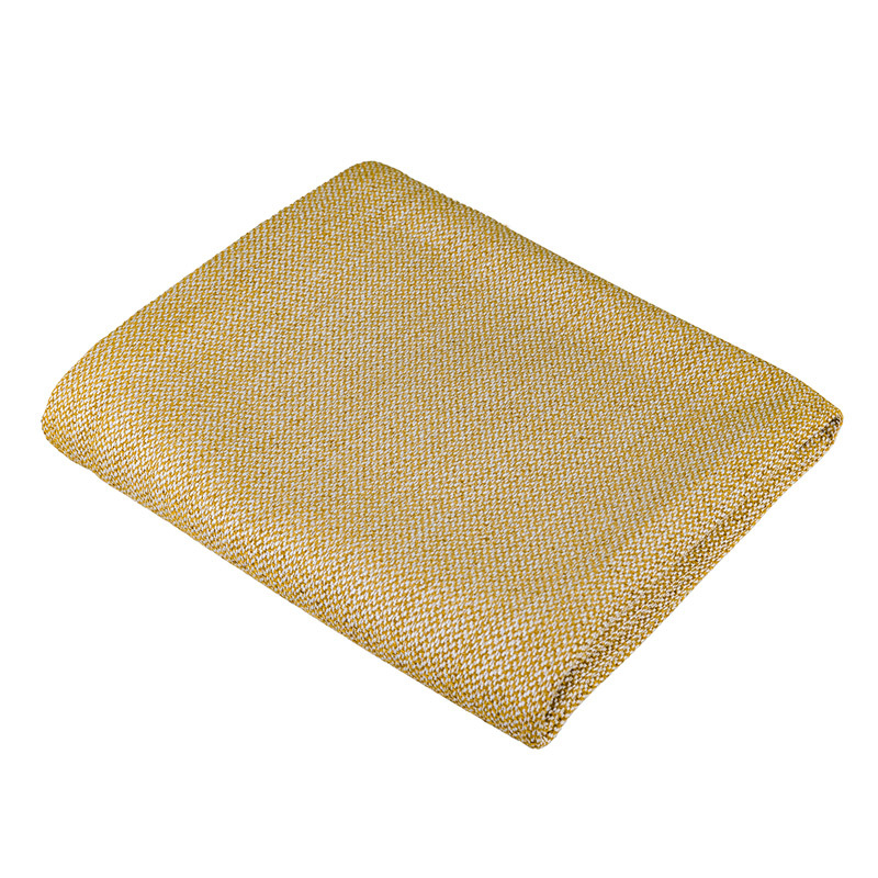 Pled s resicama od lanenog smjesa – senf žuta, moderan minimalistički stil, hotelski stil, jednobojna boja