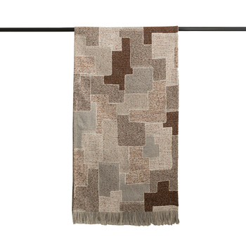 Cuvertură pentru marginea patului cu ciucuri Jacquard, stil modern simplu, model geometric abstract, țesătură în stil hotel — Material: Altul