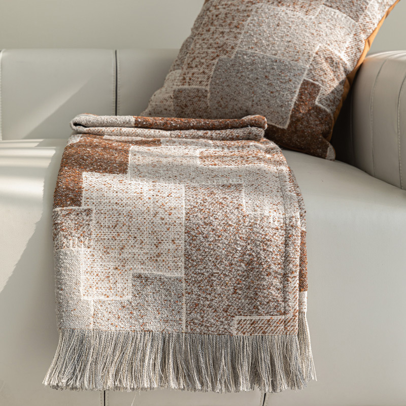 Cuvertură pentru marginea patului cu ciucuri Jacquard, stil modern simplu, model geometric abstract, țesătură în stil hotel — Material: Altul