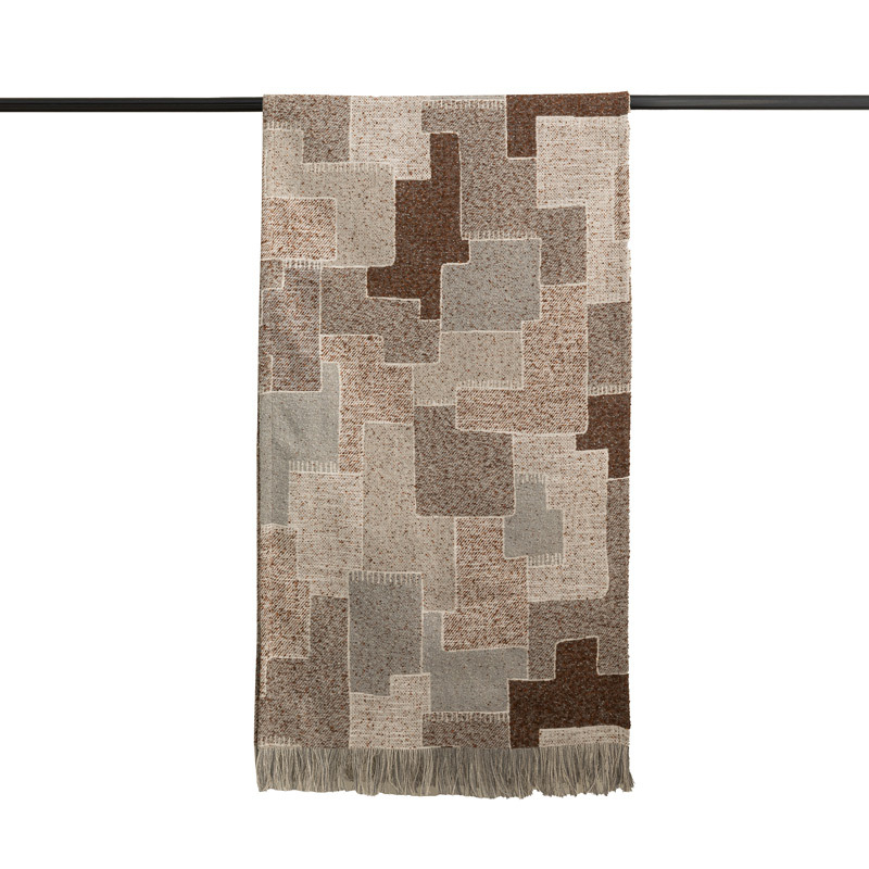 Cuvertură pentru marginea patului cu ciucuri Jacquard, stil modern simplu, model geometric abstract, țesătură în stil hotel — Material: Altul