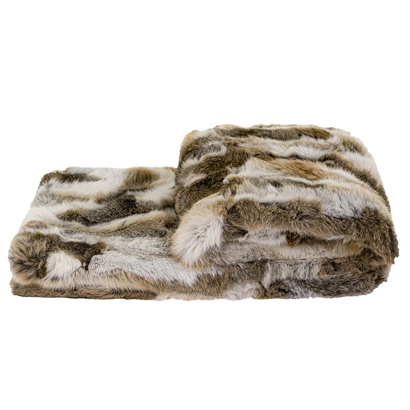 Pătură din blană de iepure, galben-maroniu, stil hotel, serie modele animale (Material: blană de iepure; Stil: serie modele animale; Model: alt; Poziționare stil: hotel)