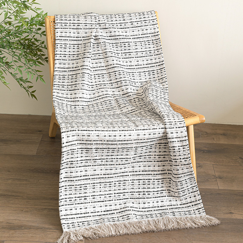 Covoraș pentru marginea patului cu ciucuri - poliester, stil minimalist modern hotelier, personalizabil