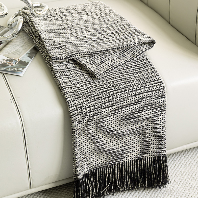 Pătură pentru canapea cu dungi, din amestec de bumbac și poliester, stil hotelier