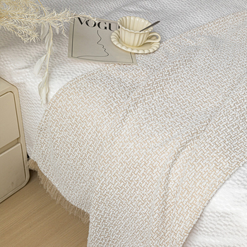 Ćebe s resicama i kružnom teksturom - hotelski stil, moderni minimalistički, prilagodljivo, tiskano logo, premium