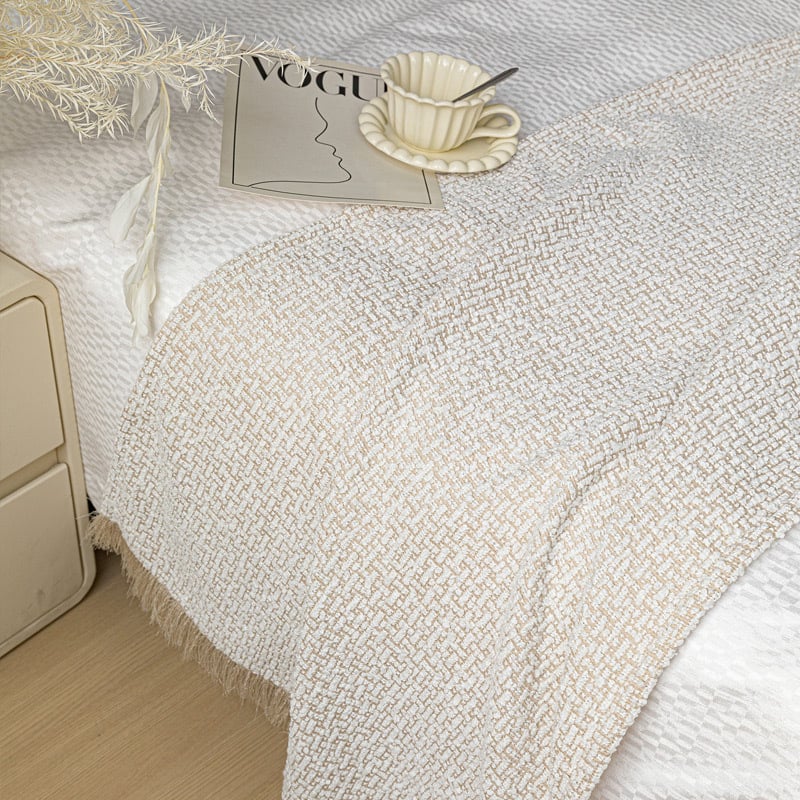 Ćebe s resicama i kružnom teksturom - hotelski stil, moderni minimalistički, prilagodljivo, tiskano logo, premium