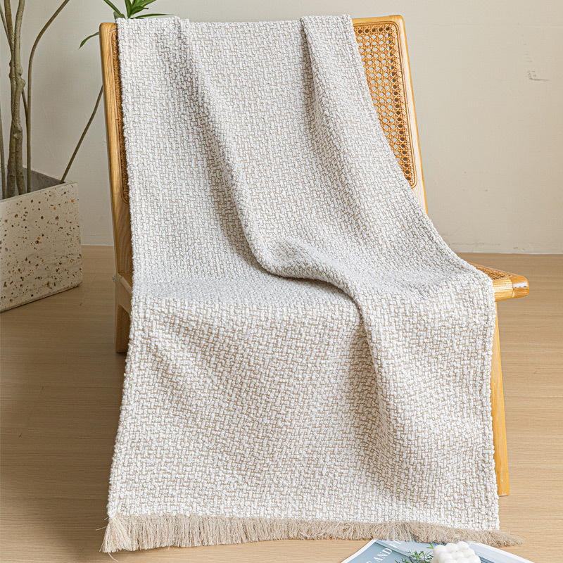 Ćebe s resicama i kružnom teksturom - hotelski stil, moderni minimalistički, prilagodljivo, tiskano logo, premium