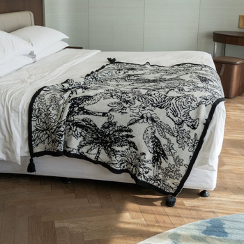 Плетено одеяло с флорално и птичи мотиви, южно-френски стил, лек лукс (Мотив: растения и цветя)