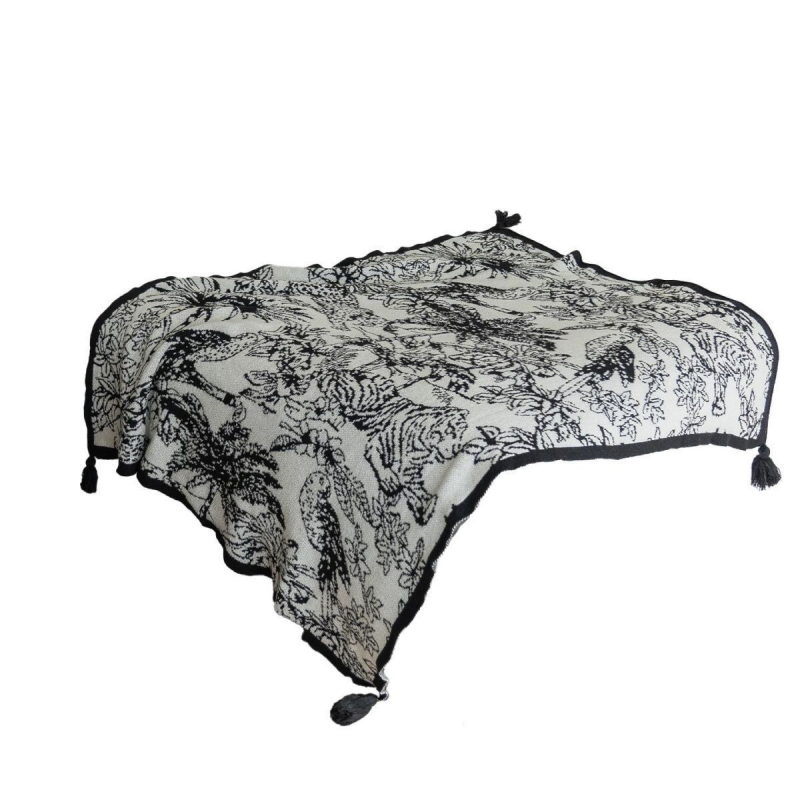 Плетено одеяло с флорално и птичи мотиви, южно-френски стил, лек лукс (Мотив: растения и цветя)