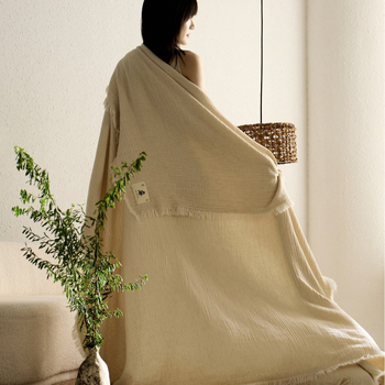 Многофункционално одеяло; Материал: 100% памук в основна нишка; 10% лен + 90% памук в утъкваща нишка; Модел: едноцветно; Стил: японски; За всички сезони