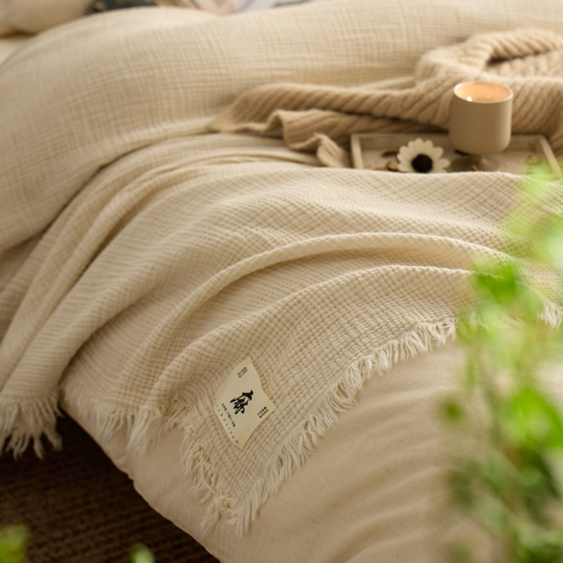 Многофункционално одеяло; Материал: 100% памук в основна нишка; 10% лен + 90% памук в утъкваща нишка; Модел: едноцветно; Стил: японски; За всички сезони