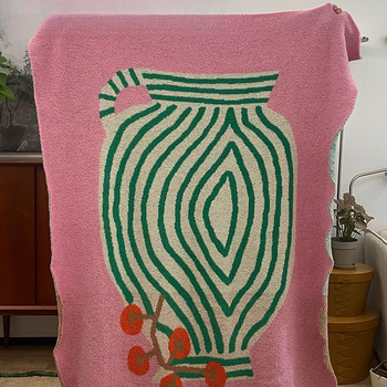 Cuvertură pentru canapea cu finisaj semi-catifea, material poliester, model cu dungi, vară ușoară, stil floral