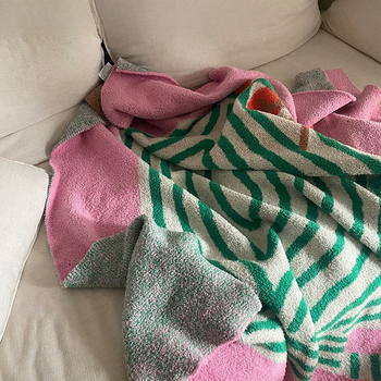 Cuvertură pentru canapea cu finisaj semi-catifea, material poliester, model cu dungi, vară ușoară, stil floral