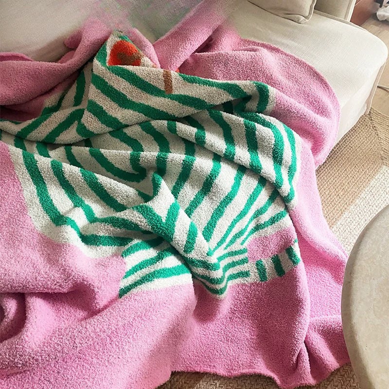 Cuvertură pentru canapea cu finisaj semi-catifea, material poliester, model cu dungi, vară ușoară, stil floral