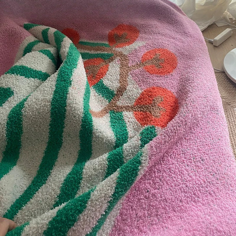 Cuvertură pentru canapea cu finisaj semi-catifea, material poliester, model cu dungi, vară ușoară, stil floral