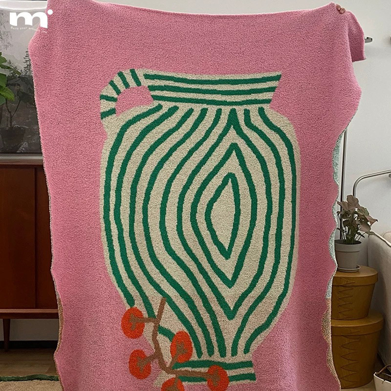 Cuvertură pentru canapea cu finisaj semi-catifea, material poliester, model cu dungi, vară ușoară, stil floral