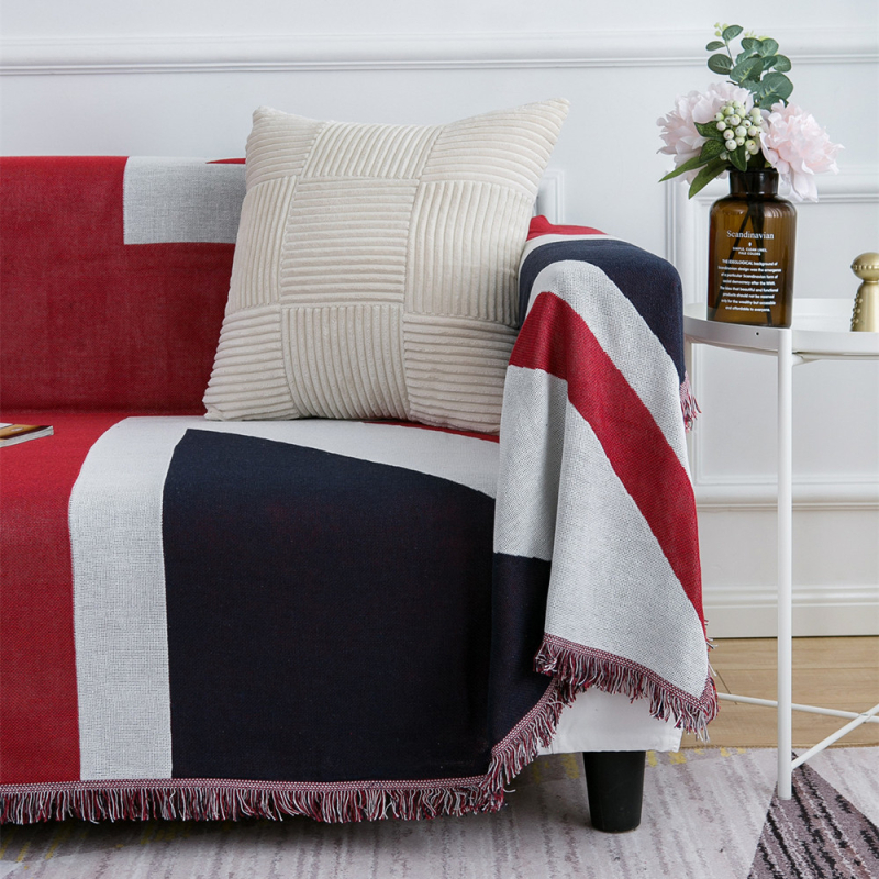 Pătură pentru canapea în stil american, groasă, acoperire completă, model cu dungi, material amestecat, compatibilă cu canapelele modulare, stil minimalist, tip pernă, personalizabil