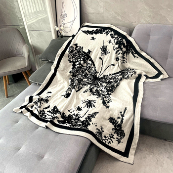 Плетено одеяло за диван с геометричен модел, полиестер, около 400 г, подходящо за пролет и есен, свиване 3–5%