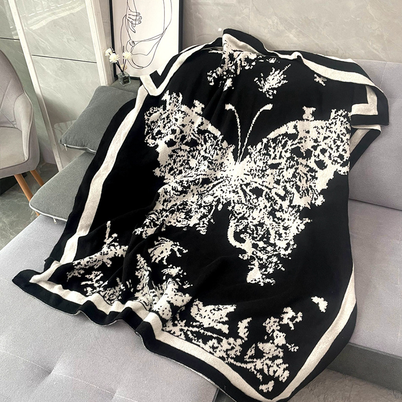 Плетено одеяло за диван с геометричен модел, полиестер, около 400 г, подходящо за пролет и есен, свиване 3–5%