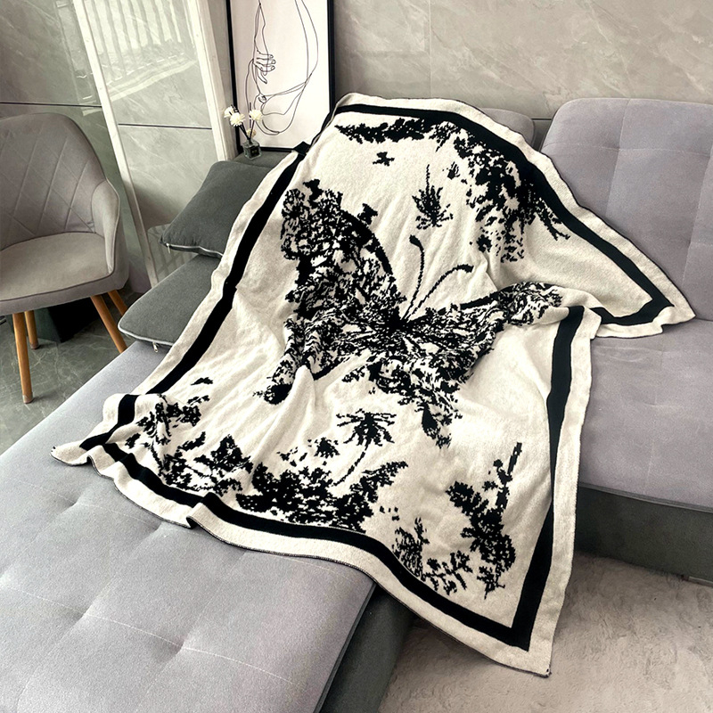 Плетено одеяло за диван с геометричен модел, полиестер, около 400 г, подходящо за пролет и есен, свиване 3–5%