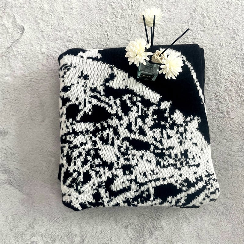 Плетено одеяло за диван с геометричен модел, полиестер, около 400 г, подходящо за пролет и есен, свиване 3–5%