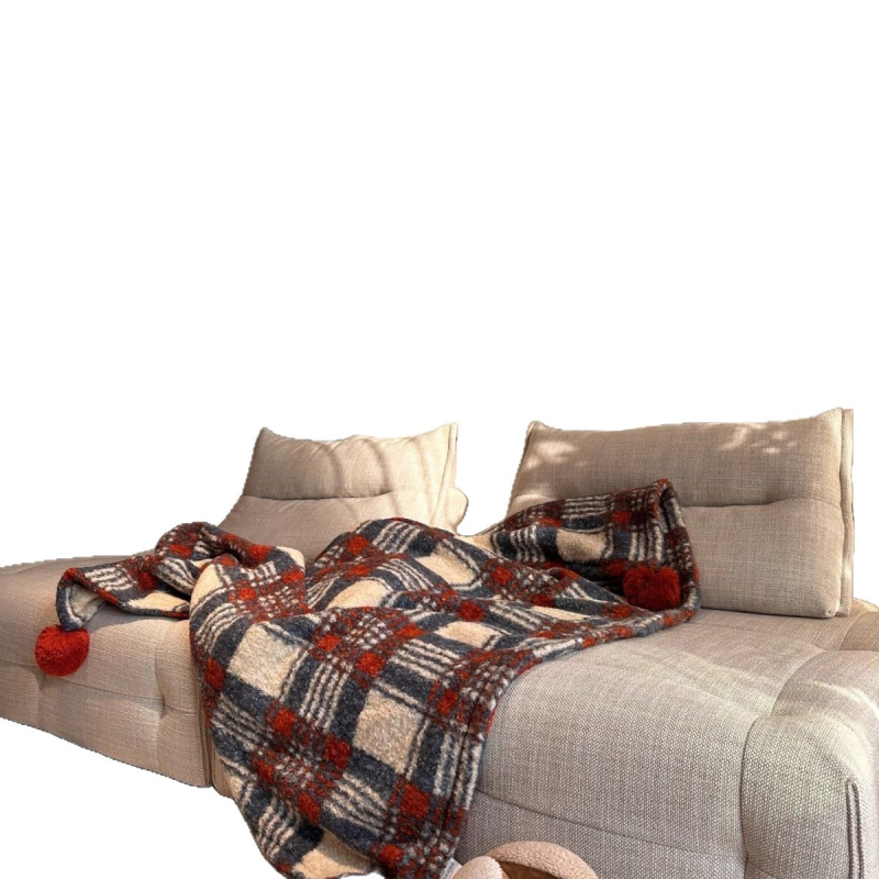Dvoslojna vunena deka za ured i odmor – karirani dizajn, pogodna za kauč, krevet ili automobil | Marka Qiu yumin, Šifra proizvoda 1023804825, Zapadni stil, Ostale deke i fleece deke