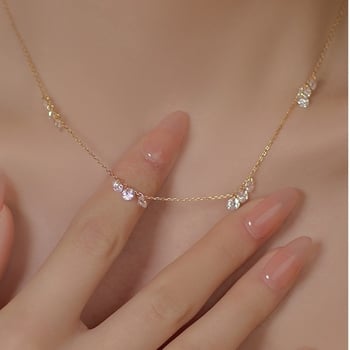 Colier din argint 925 cu lanț plat transversal, pandant geometric în formă de picătură de cristal, 2 g, stil rece