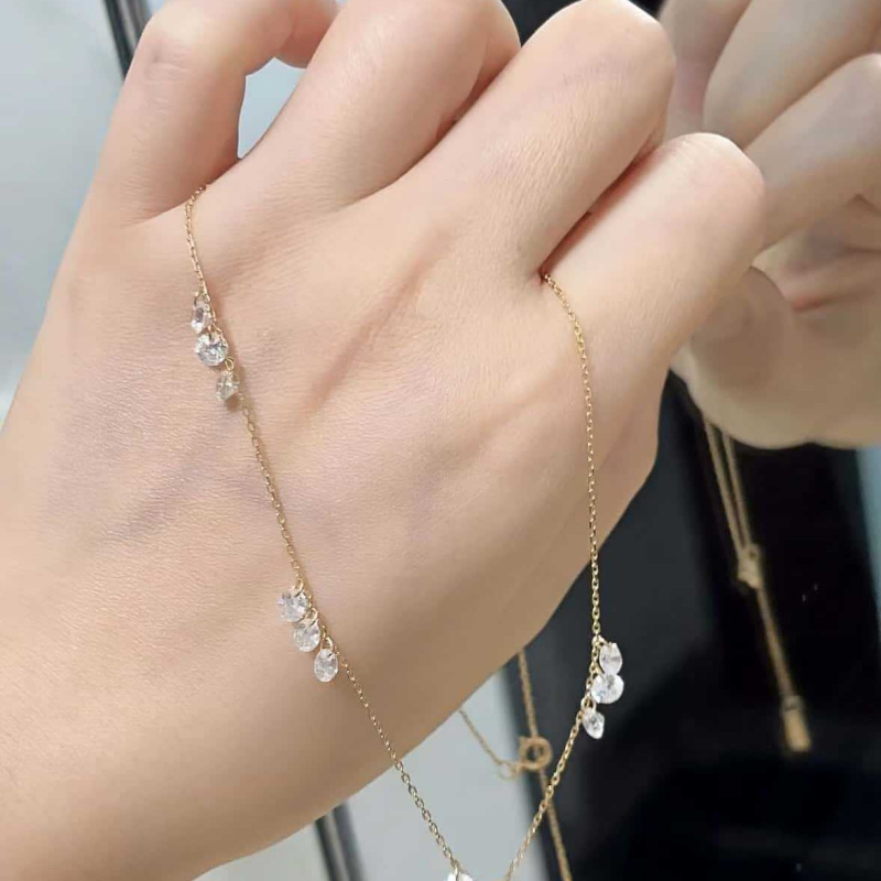 Colier din argint 925 cu lanț plat transversal, pandant geometric în formă de picătură de cristal, 2 g, stil rece