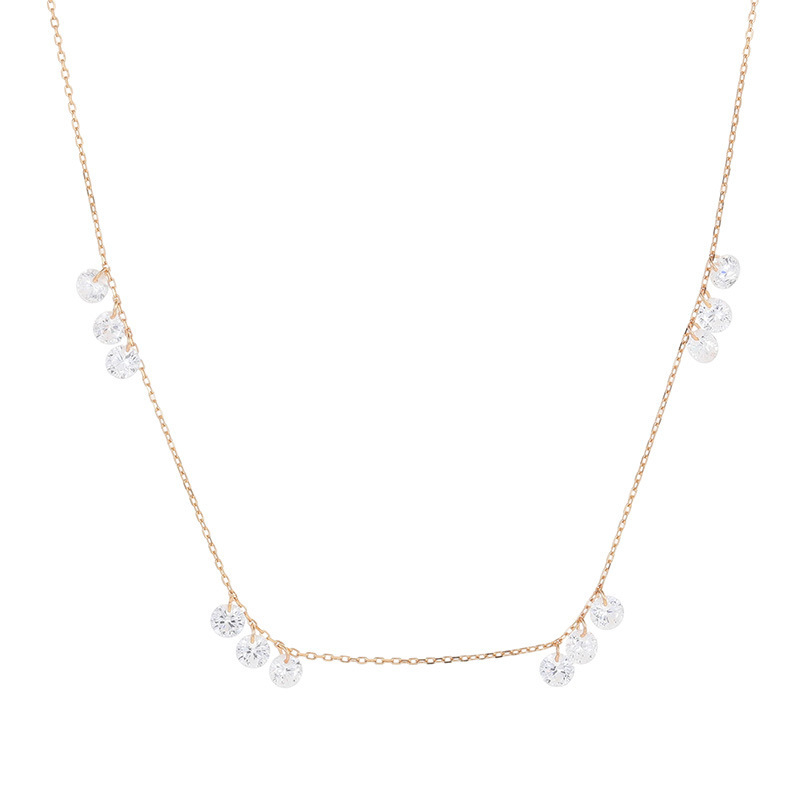 Colier din argint 925 cu lanț plat transversal, pandant geometric în formă de picătură de cristal, 2 g, stil rece