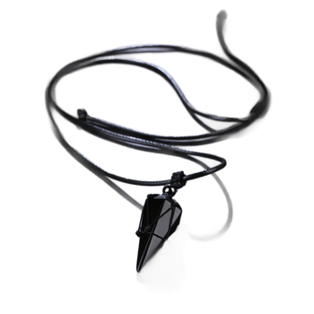 Ogrlica od obsidijana s geometrijskim privjeskom u obliku oktaedarskog romba, vosk konac lanac, unisex