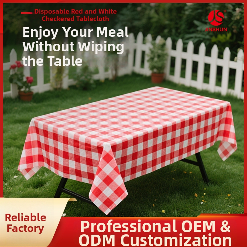 Jinshun τραπεζομάντηλο μίας χρήσης - PEVA, plaid μοτίβο, τετράγωνο σχήμα, πάχος 0,03 mm