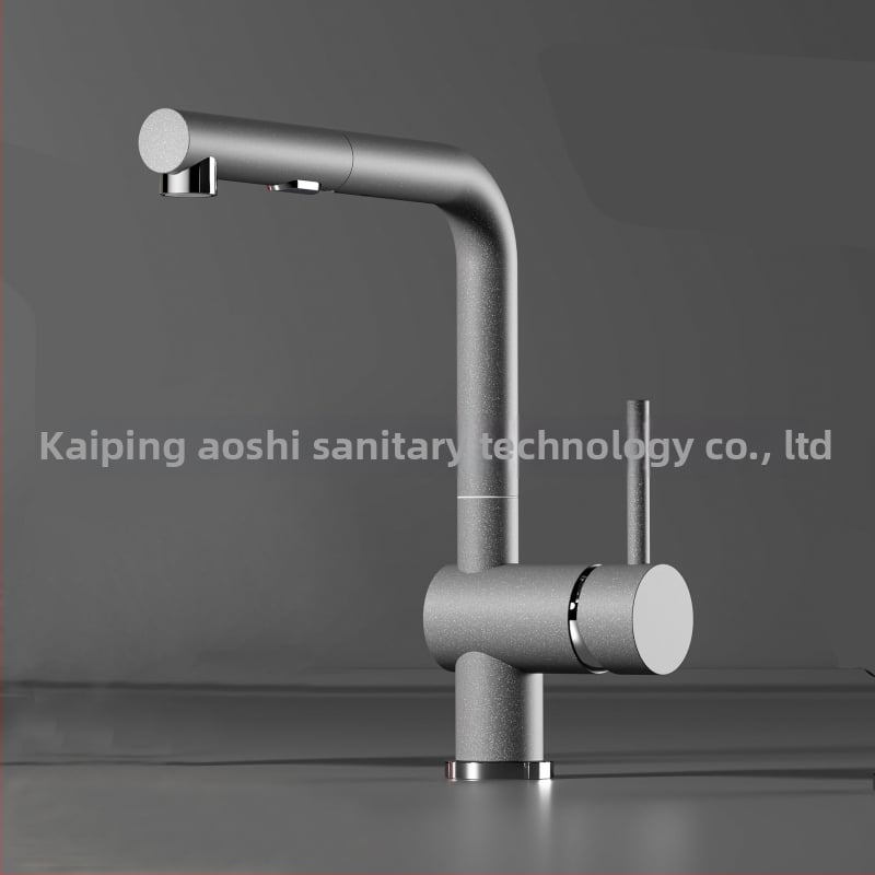 Robinet de bucătărie cu ieșire retractabilă, corp din cupru, model S08, robinet cu disc ceramic, 2,0 cm intrare/ieșire, finisaj electroplatinat