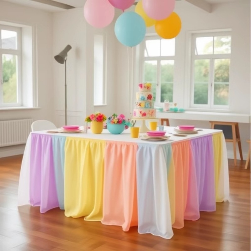 Vjenčana stolna suknja – mrežasta, pravokutnog oblika, prugast uzorak