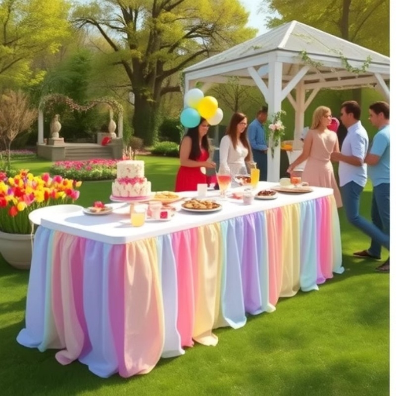 Vjenčana stolna suknja – mrežasta, pravokutnog oblika, prugast uzorak