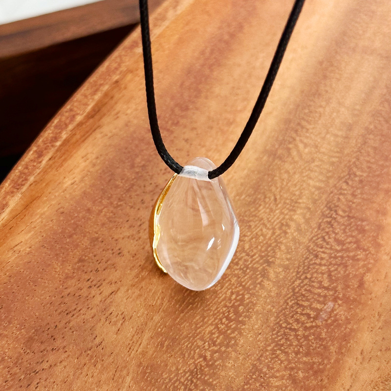 Set nakita: ogrlica s kristalom i kapljastim naušnicama, zlatno-pozlaćeni bakreni elementi, voskovana užadna ogrlica, casual stil