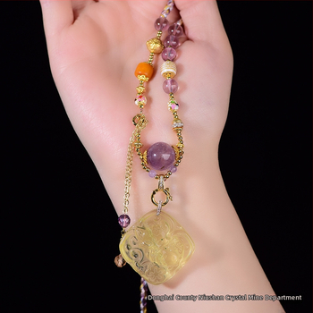 Ametista kulons ar četrlapu motīvu, vara akcenti, etnisks stils — Qiu yi