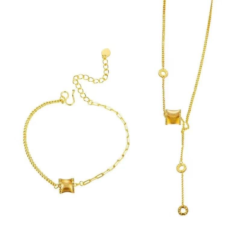 Bakreni set nakita s mačjim okom, brušeni završni sloj — ogrlica i narukvica za žene, elektroplatiranje, Jinling Jewelry