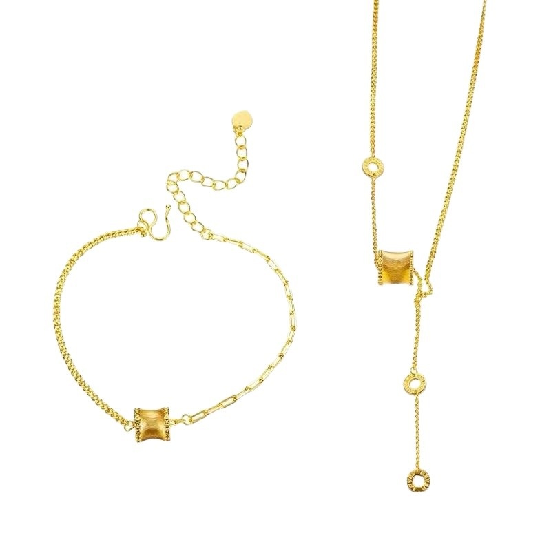 Bakreni set nakita s mačjim okom, brušeni završni sloj — ogrlica i narukvica za žene, elektroplatiranje, Jinling Jewelry
