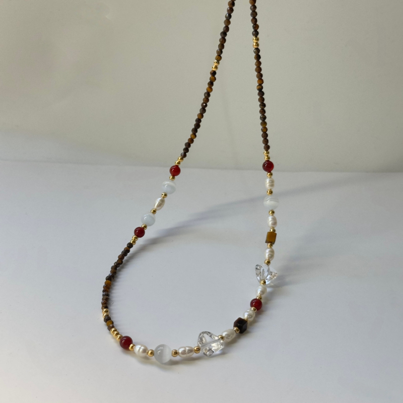 Tigris szem kőből készült nyaklánc, geometriai forma, szabályos lánc, Xiaoxiangfeng stílus, 2025 ősz