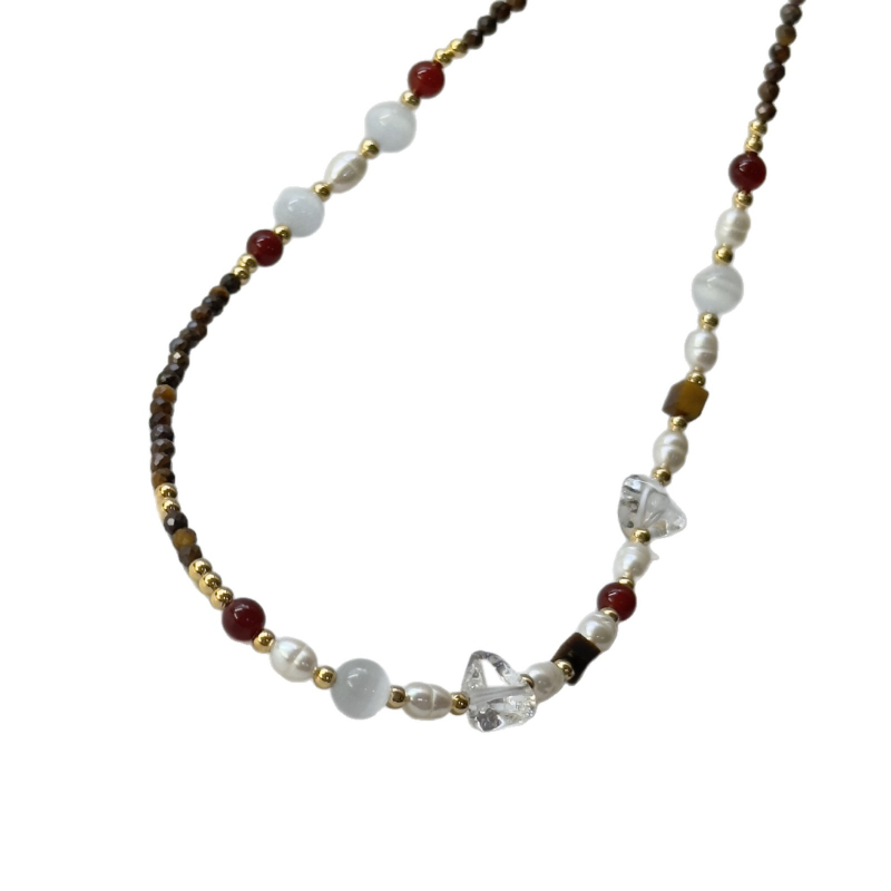 Tigris szem kőből készült nyaklánc, geometriai forma, szabályos lánc, Xiaoxiangfeng stílus, 2025 ősz