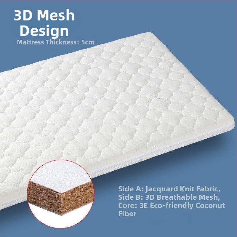 Madrac za bebe od prirodnih kokosovih vlakana 3E, navlaka od 100% pamuka, pogodan za krevetić širine 0,9 m, za novorođenčad i djecu