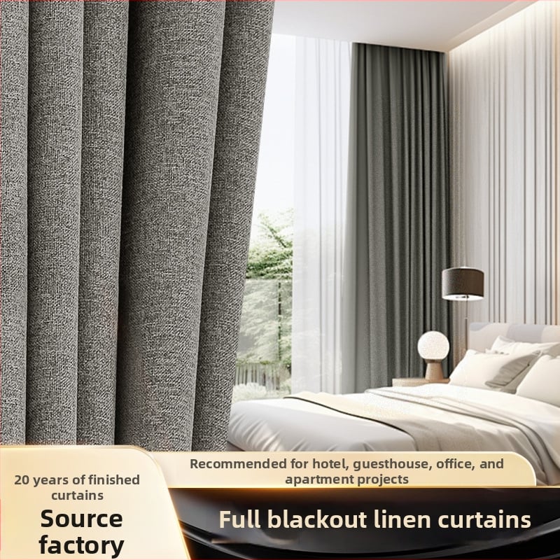 Poliester aizkari ar pilnīgu aizklāšanu, japāņu stila koka graudu dizains, piemērots viesnīcām un dzīvokļiem; siltumizolācija un saules aizsardzība, warp knitting ražojums, gatavs uzstādīšanai