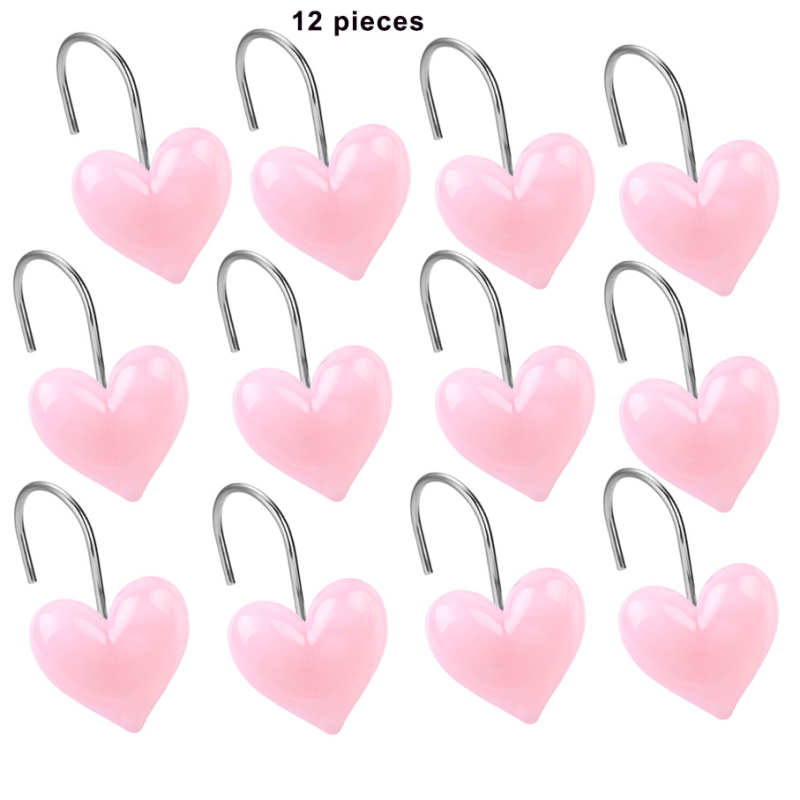Jiahao sveķu sirdsformas dušas aizkaru āķi, mūsdienīgs minimālisma stils, komplekts 12 gab.