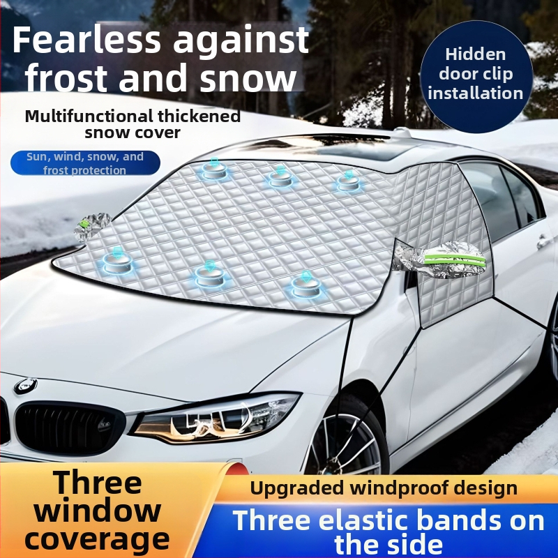 Κάλυμμα χιονιού αυτοκινήτου για το μπροστινό παρμπρίζ – ύφασμα με επικάλυψη αργύρου, τοποθέτηση με κύπελλο αναρρόφησης, παγκόσμια εφαρμογή, μοτίβο πλέγμα