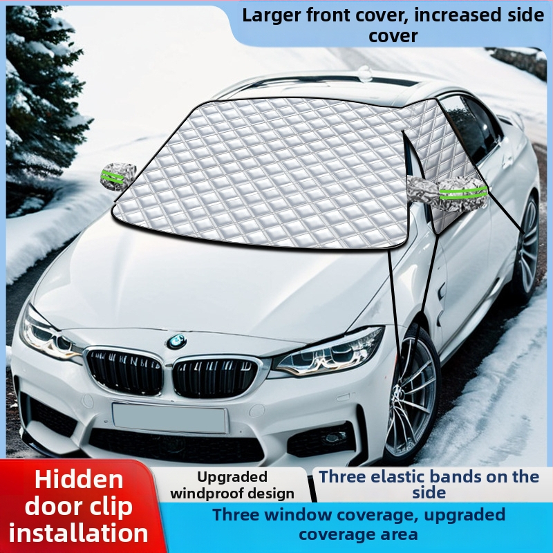 Κάλυμμα χιονιού αυτοκινήτου για το μπροστινό παρμπρίζ – ύφασμα με επικάλυψη αργύρου, τοποθέτηση με κύπελλο αναρρόφησης, παγκόσμια εφαρμογή, μοτίβο πλέγμα