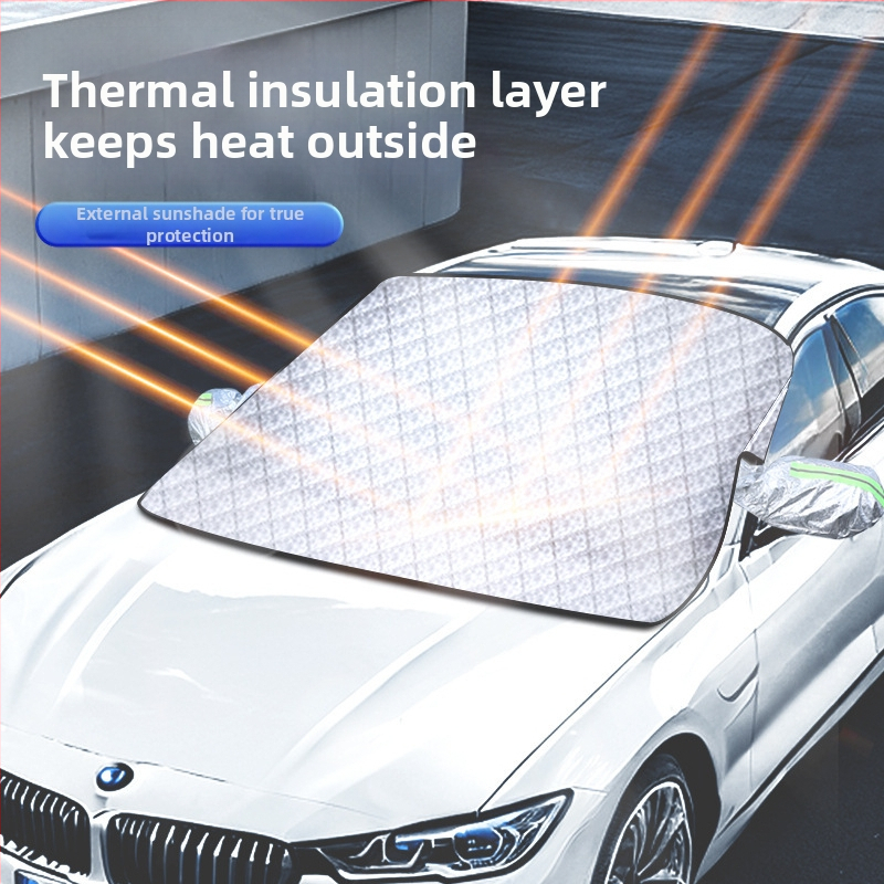 Κάλυμμα χιονιού αυτοκινήτου για το μπροστινό παρμπρίζ – ύφασμα με επικάλυψη αργύρου, τοποθέτηση με κύπελλο αναρρόφησης, παγκόσμια εφαρμογή, μοτίβο πλέγμα