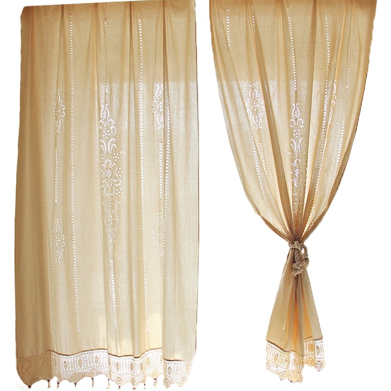 Eiropas stila luksusa kokvilnas-linena aizkars ar caurumiem izšuvumu, Jacquard un warp-knit, daļēja tumšums 70–90%, dzīvojamā istaba, guļamistaba, studija, ieeja, balkons