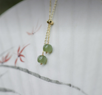 Colier din jad Hetian natural, reglabil, lanț răsucit, pandantiv din argint 925, lungime 45 cm